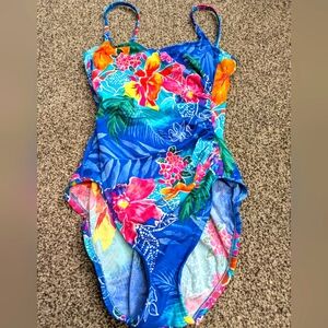 Vintage Cole Of California One Piece Tropical High Cut Swimsuit